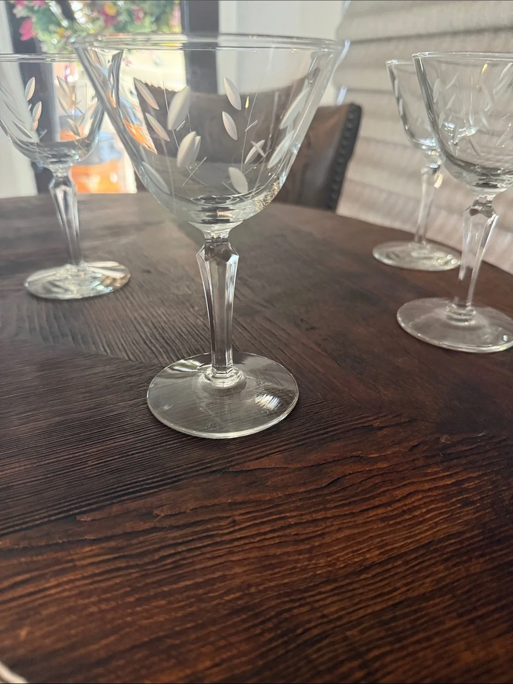 Set of 4 (four) Libby  Etched Crystal Cocktail Glasses - Clear